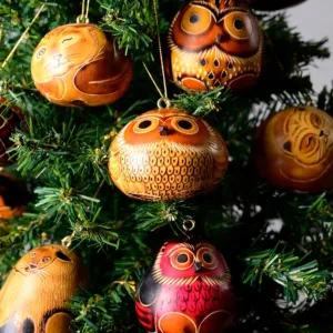Hand Carved Gourd Mini Owl Ornament