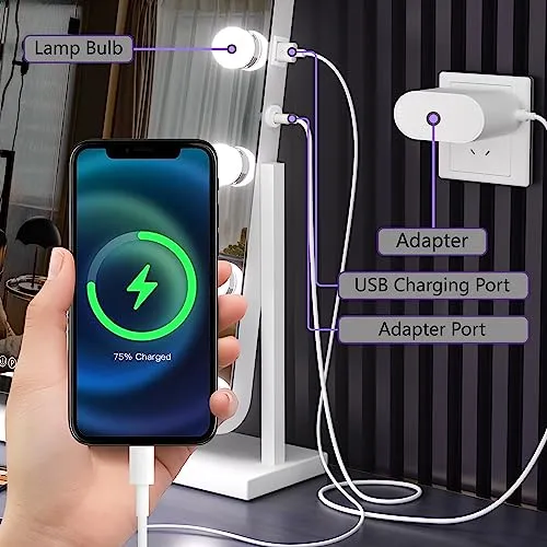 Hasipu Vanity Mirror with Lights, 22" x 18" Hollywood Lighted Makeup Mirror with 15 Dimmable Bulbs, 10X Magnification and USB Charging Port, Smart Touch 3 Colors Dimmable, 360° Rotation (Round)