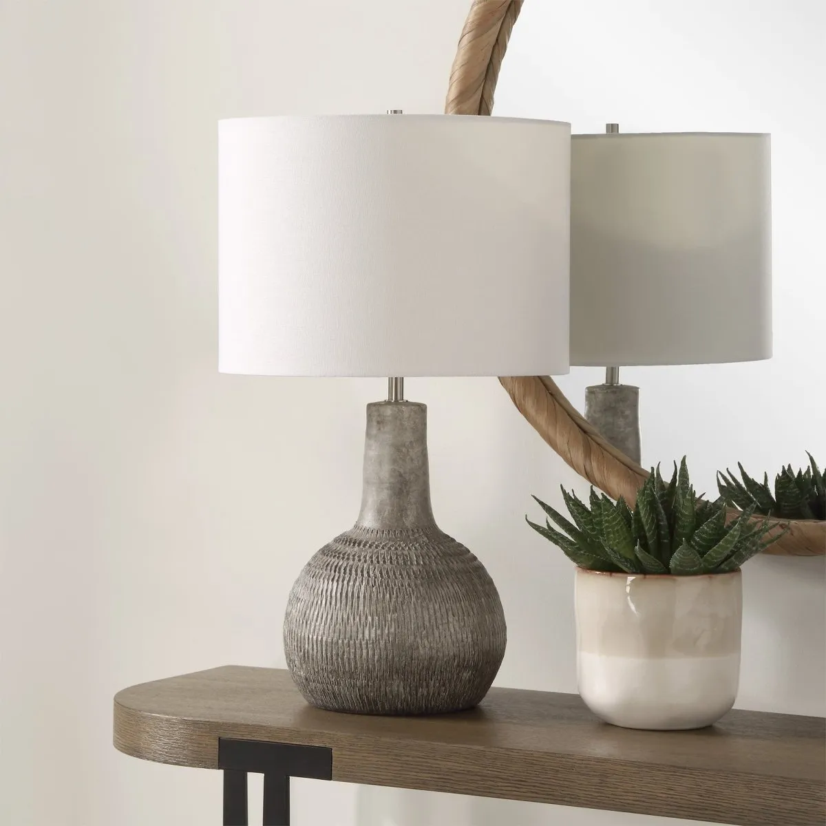 Heavily Textured Gourd Shaped Ceramic Table Lamp
