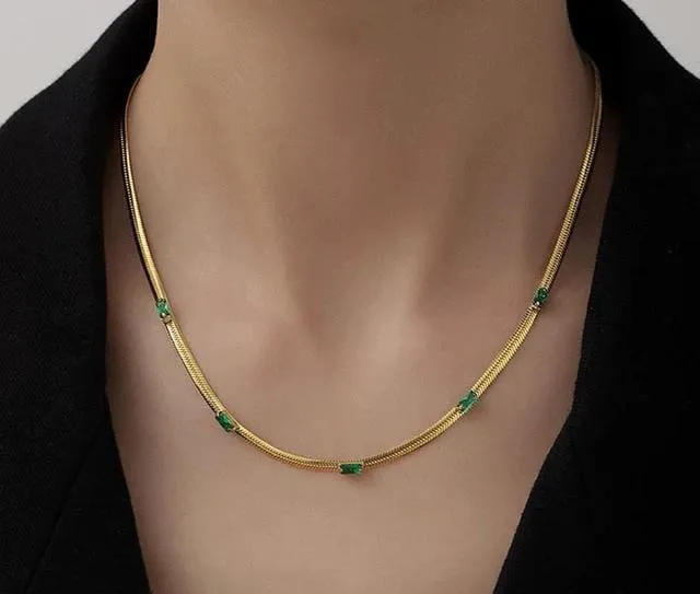 Herringbone Green Chain Choker Necklace