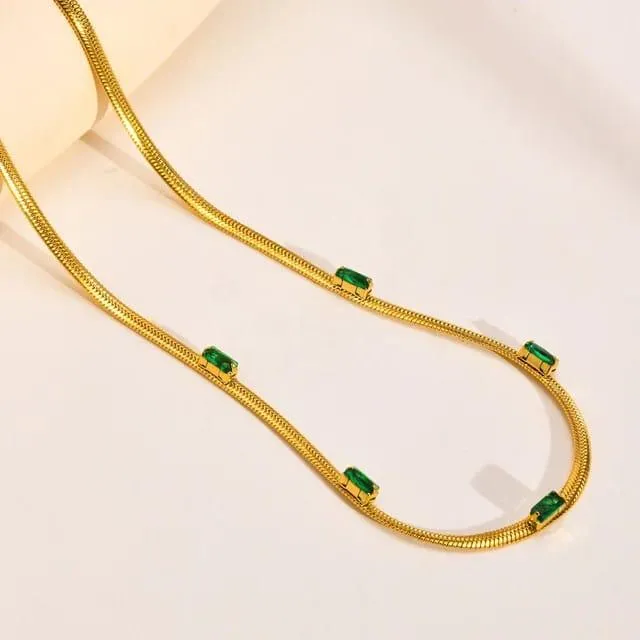 Herringbone Green Chain Choker Necklace