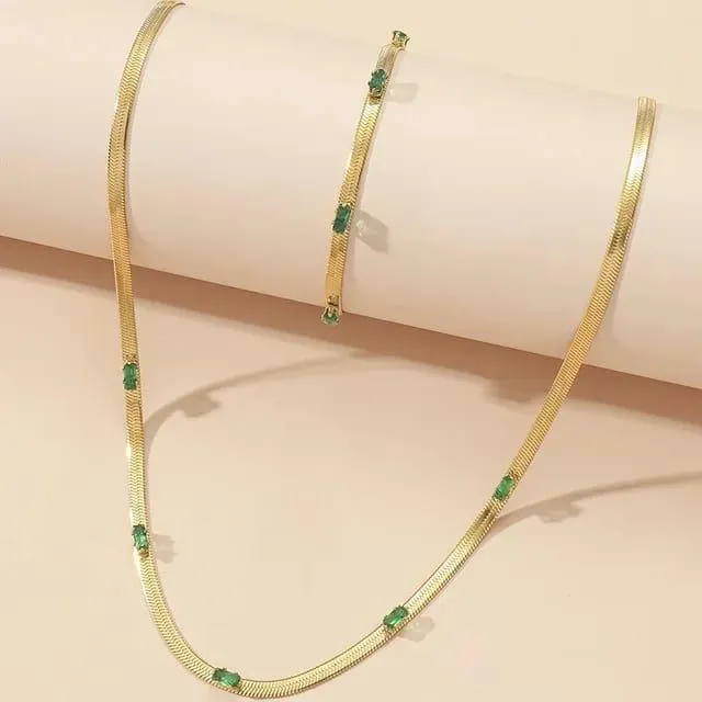 Herringbone Green Chain Choker Necklace