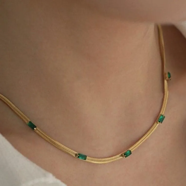 Herringbone Green Chain Choker Necklace