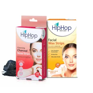 HipHop Blackhead Remover Nose Strips for Women (Activated Charcoal, 10 Strips)   Facial Wax Strips (Argan Oil, 20 Strips)