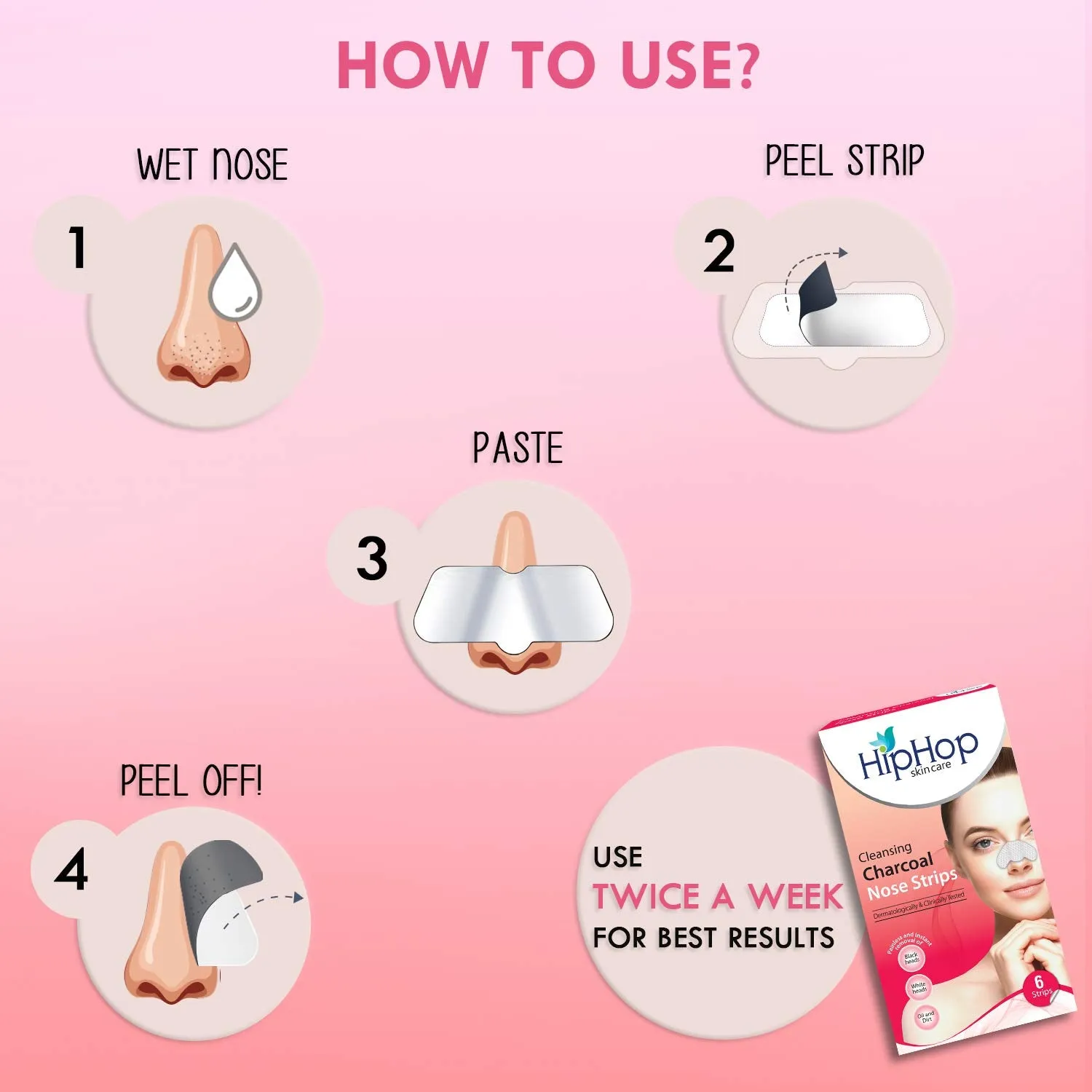 HipHop Blackhead Remover Nose Strips for Women (Activated Charcoal, 6 Strips)   Instant Makeup Remover Wipes (Micellar water, 30 Wipes)
