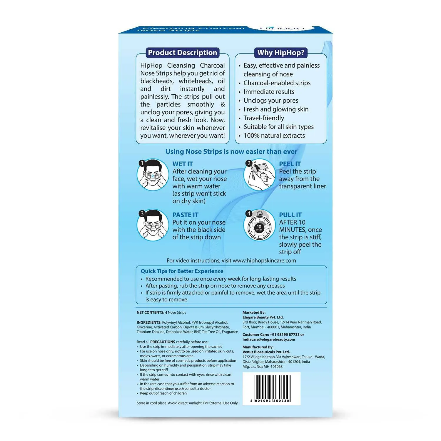 HipHop Blackhead Remover Nose Strips for Women (Activated Charcoal, 6 Strips)   Instant Makeup Remover Wipes (Micellar water, 30 Wipes)