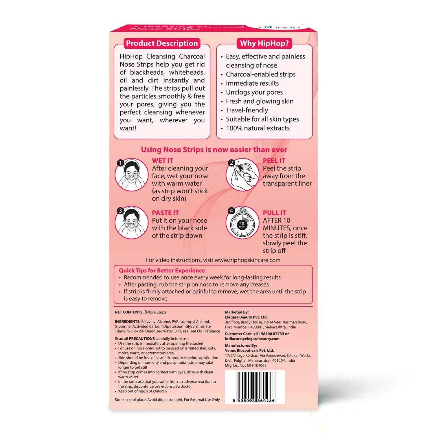 HipHop Blackhead Remover Nose Strips for Women (Activated Charcoal, 6 Strips)   Instant Makeup Remover Wipes (Micellar water, 30 Wipes)