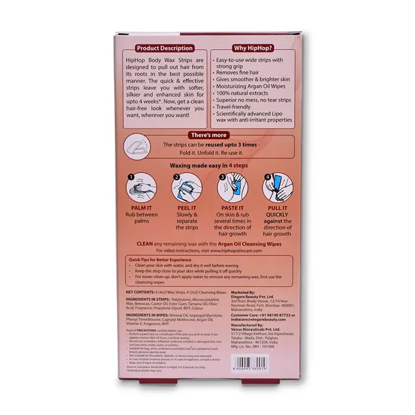 HipHop Facial Wax Strips (Argan Oil, 20 Strips)   Body Wax Strips (Choco Extract, 8 Strips)
