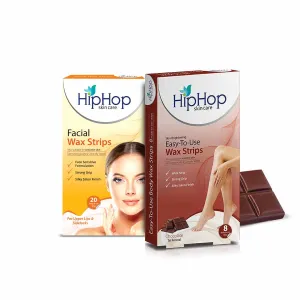 HipHop Facial Wax Strips (Argan Oil, 20 Strips)   Body Wax Strips (Choco Extract, 8 Strips)
