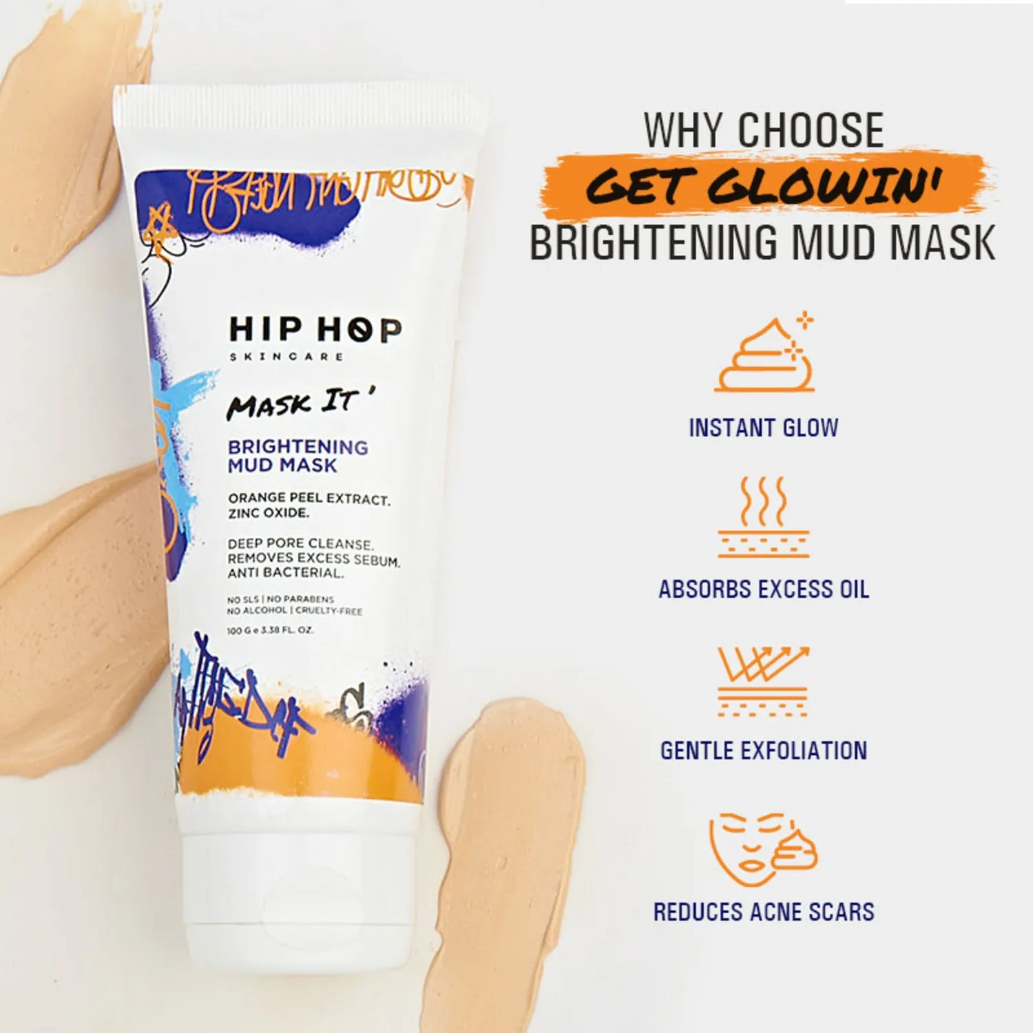 HipHop Facial Wax Strips (Argan Oil, 20 Strips)   Brightening Mud/Face Mask (Orange Peel Extract, 100 ml)