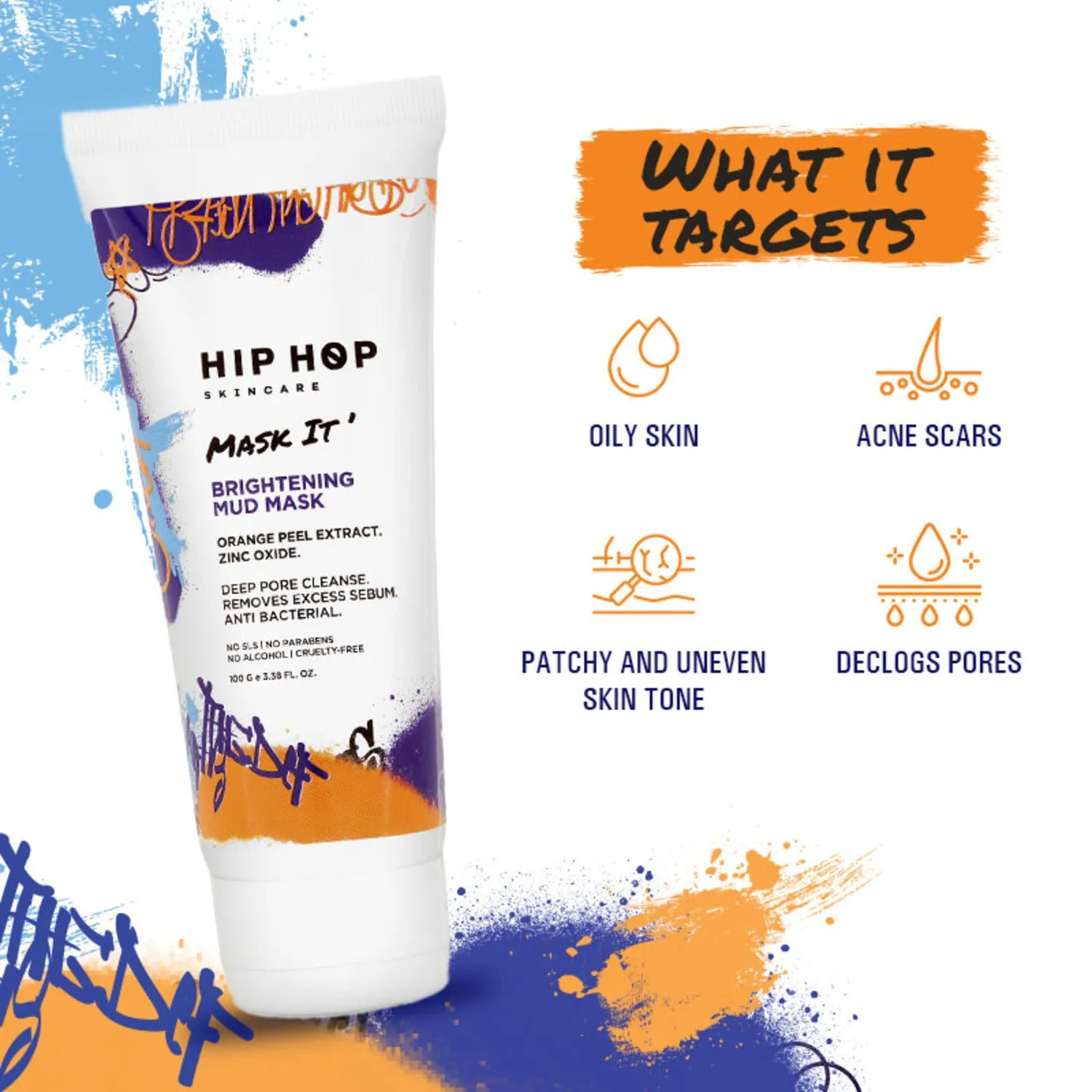 HipHop Facial Wax Strips (Argan Oil, 20 Strips)   Brightening Mud/Face Mask (Orange Peel Extract, 100 ml)
