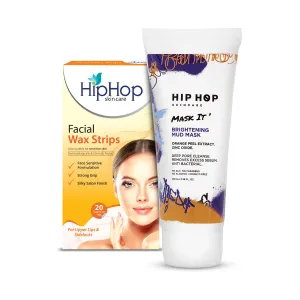 HipHop Facial Wax Strips (Argan Oil, 20 Strips)   Brightening Mud/Face Mask (Orange Peel Extract, 100 ml)