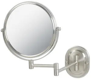 Jerdon Beaded Reversible 7x/1x Wall-Mount Makeup Mirror - Satin Nickel
