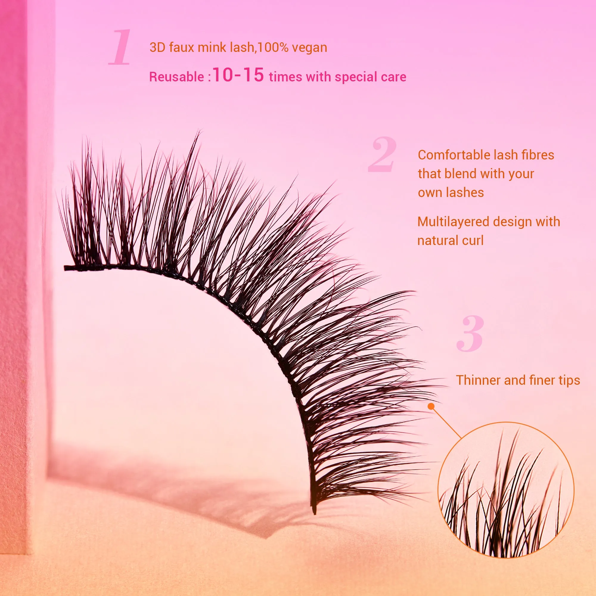 Jessup False Eyelashes Natural Look Fake Eyelashes 1 Pairs Pack Wispy Lashes Faux Mink Eyelashes 3D Short Fluffy Reusable False Lashes