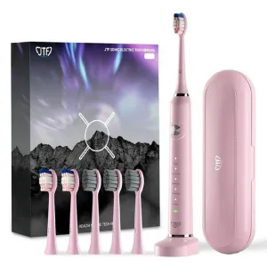 JTF Jtf-P200-Pink Sonic Electric Toothbrush For Adults With 5 Modes & 6 Brush Heads - Pink