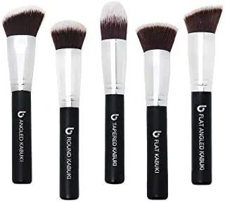 Kabuki Makeup Brush Set - Beauty Junkees 5pc Professional Make Up Brushes for Full Face Foundation, Blush, Bronzer Contour, Concealer, Mineral Powder Cosmetics, Affordable Cruelty Free