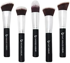 Kabuki Makeup Brush Set - Beauty Junkees 5pc Professional Make Up Brushes for Full Face Foundation, Blush, Bronzer Contour, Concealer, Mineral Powder Cosmetics, Affordable Cruelty Free