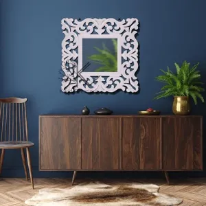 Kwid Creations Sqaure-Shaped Wooden Wall Mirror in Hanging White Antique for The Bathroom, Bedroom, or Living Room