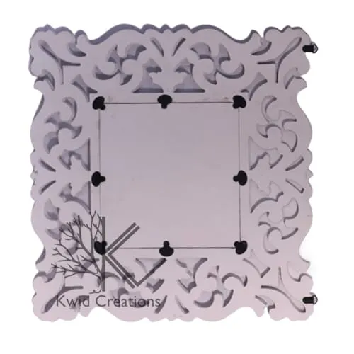 Kwid Creations Sqaure-Shaped Wooden Wall Mirror in Hanging White Antique for The Bathroom, Bedroom, or Living Room