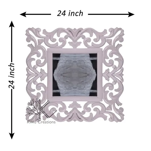 Kwid Creations Sqaure-Shaped Wooden Wall Mirror in Hanging White Antique for The Bathroom, Bedroom, or Living Room