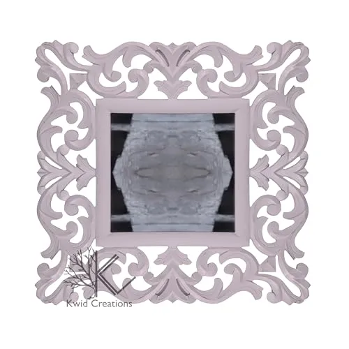Kwid Creations Sqaure-Shaped Wooden Wall Mirror in Hanging White Antique for The Bathroom, Bedroom, or Living Room