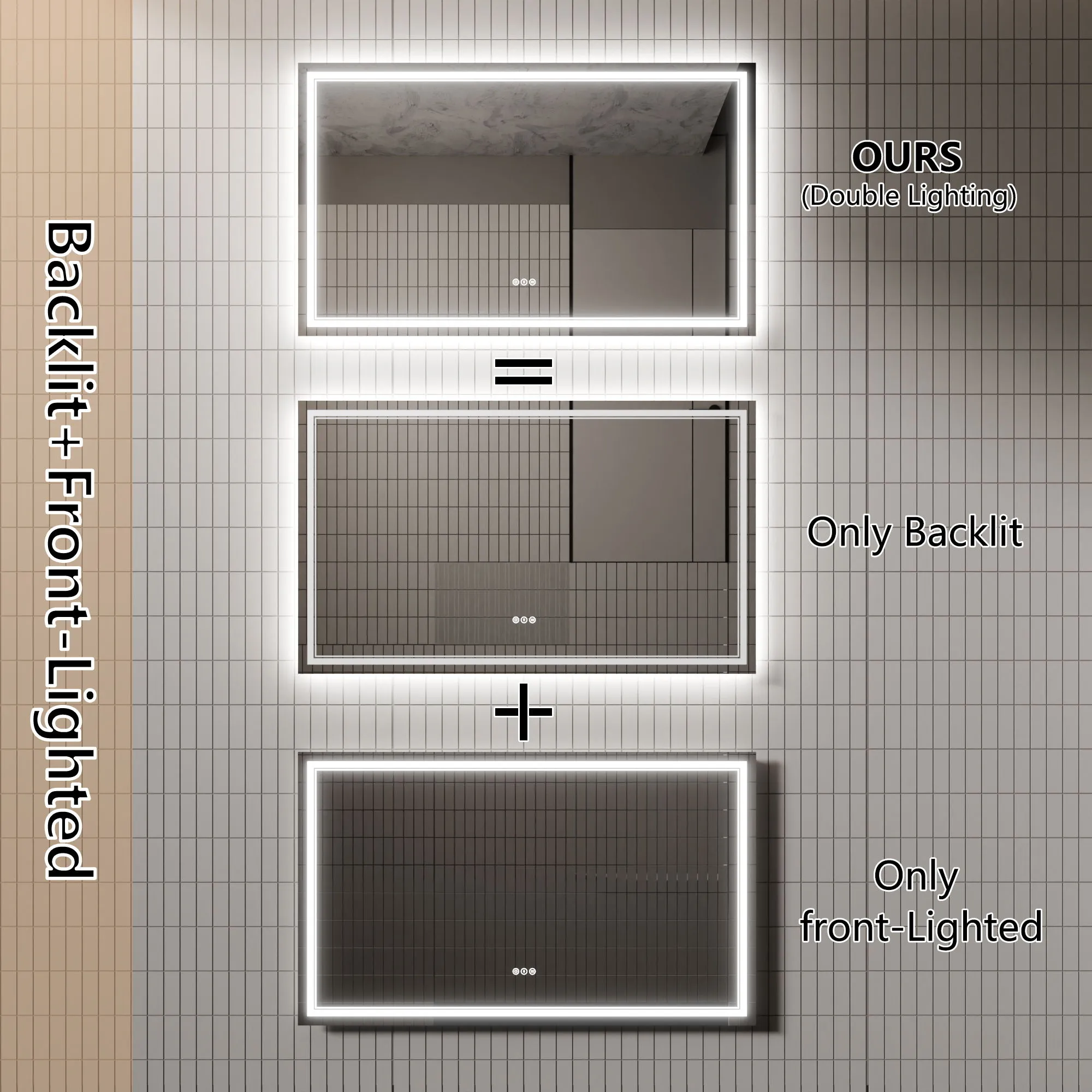 Led Bathroom Mirror, 36X60" Bathroom Vanity Mirrors With Lights, Mirrors For Wall With Smart Touch Button, Anti - Fog, Memory Function, Stepless Dimmable Makeup Mirror (Horizontal / Vertical)