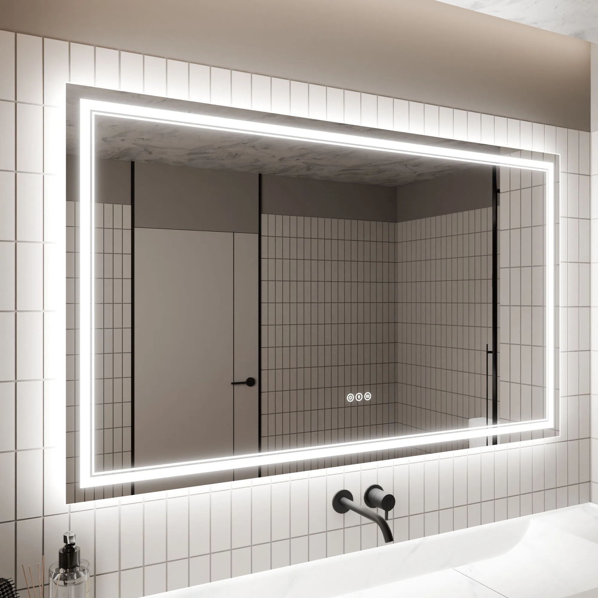 Led Bathroom Mirror, 36X60" Bathroom Vanity Mirrors With Lights, Mirrors For Wall With Smart Touch Button, Anti - Fog, Memory Function, Stepless Dimmable Makeup Mirror (Horizontal / Vertical)