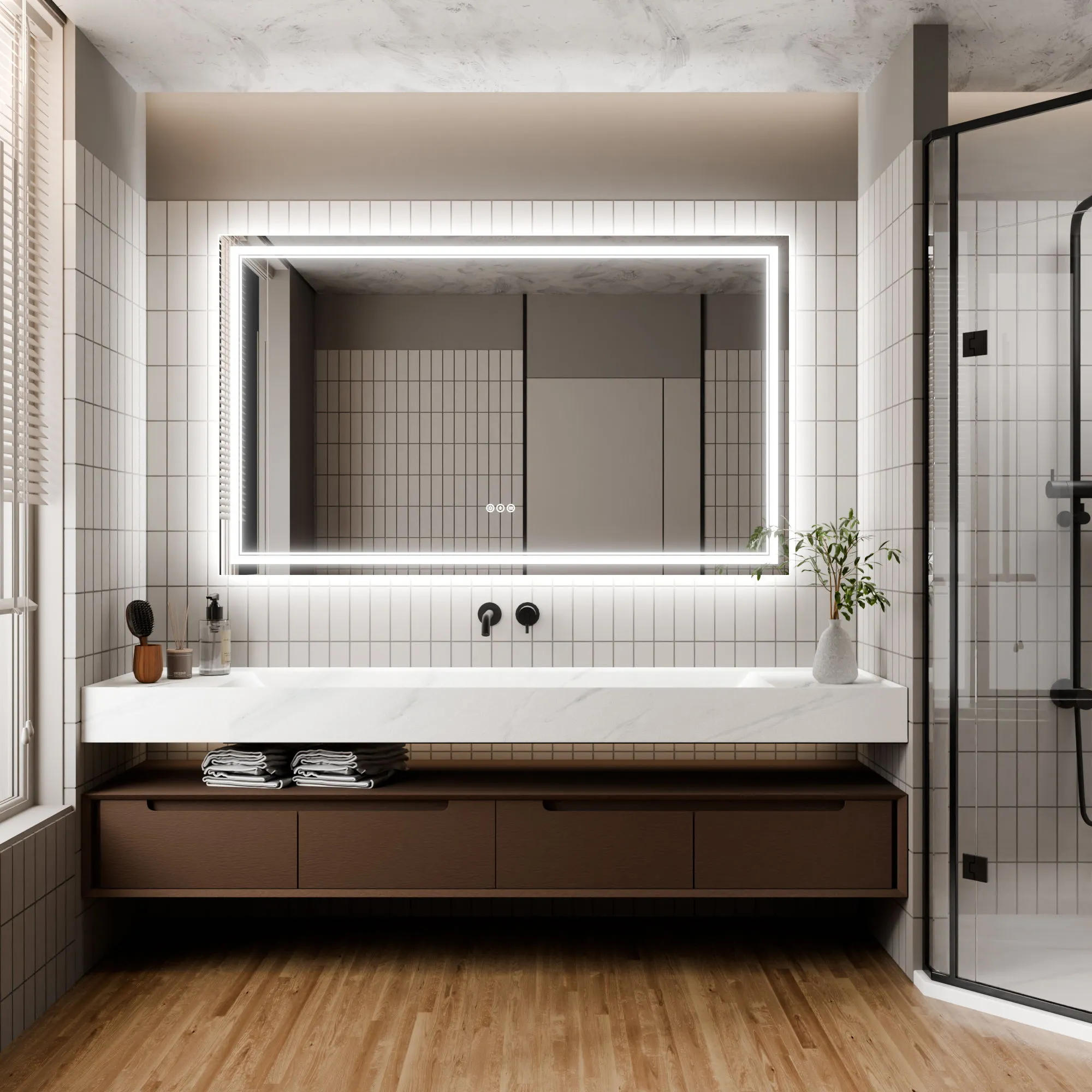 Led Bathroom Mirror, 36X60" Bathroom Vanity Mirrors With Lights, Mirrors For Wall With Smart Touch Button, Anti - Fog, Memory Function, Stepless Dimmable Makeup Mirror (Horizontal / Vertical)
