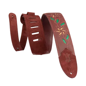Levy's 2.5" Flowering Vine Leather Guitar Strap, Flowering Vine Burgundy