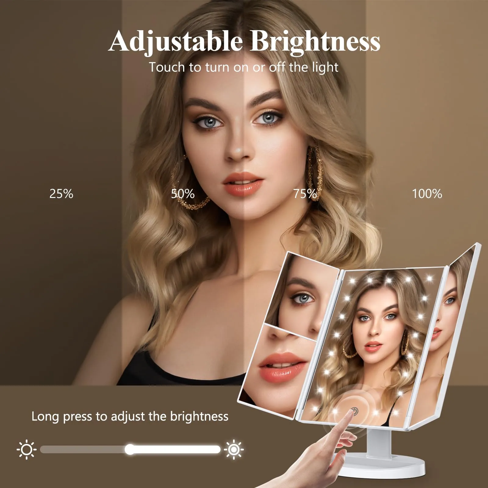 Lighted Trifold Makeup Mirror with Magnification