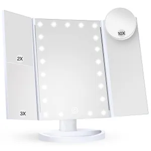 Lighted Trifold Makeup Mirror with Magnification