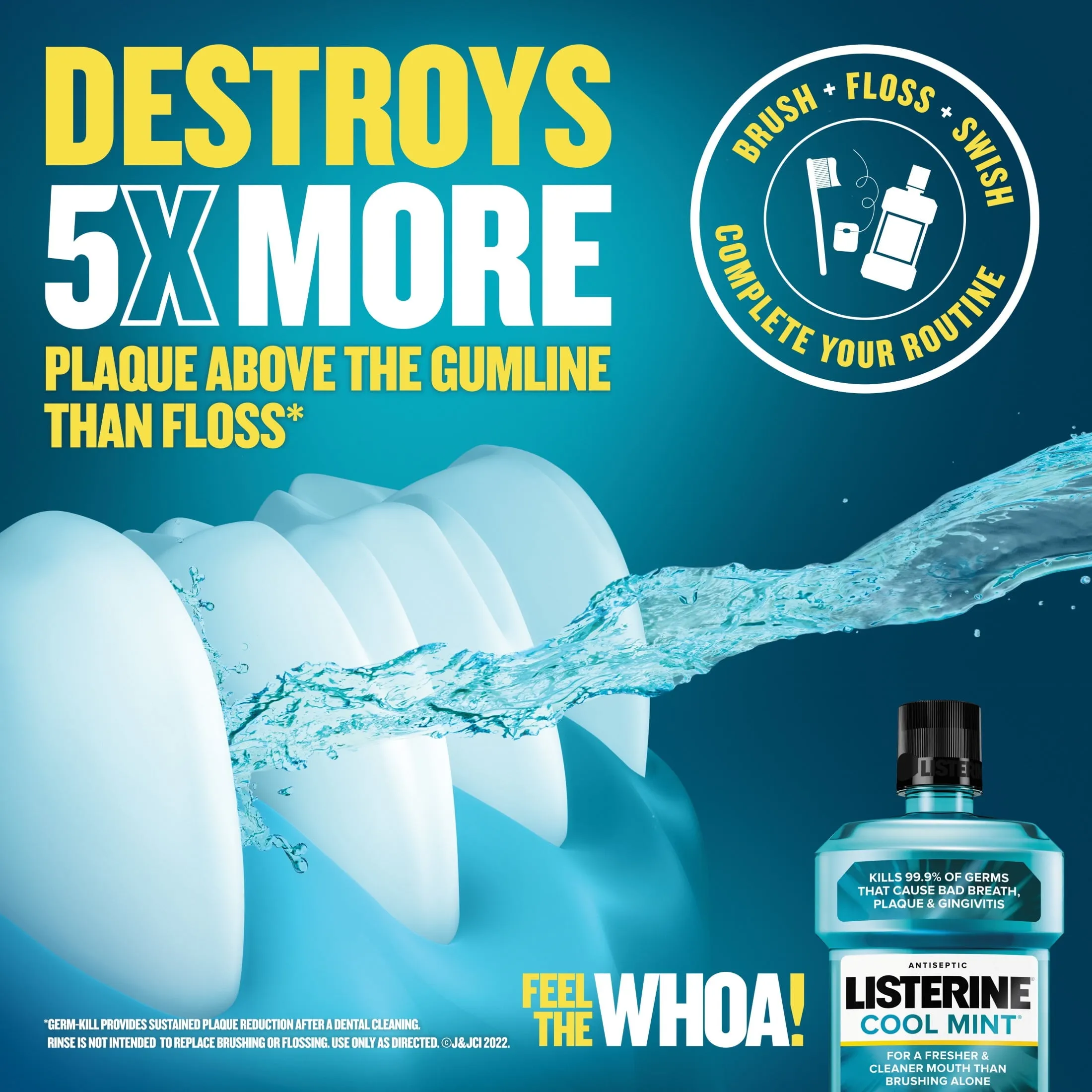 Listerine Cool Mint Antiseptic Mouthwash/Mouth Rinse for Bad Breath & Plaque, 1.5 L