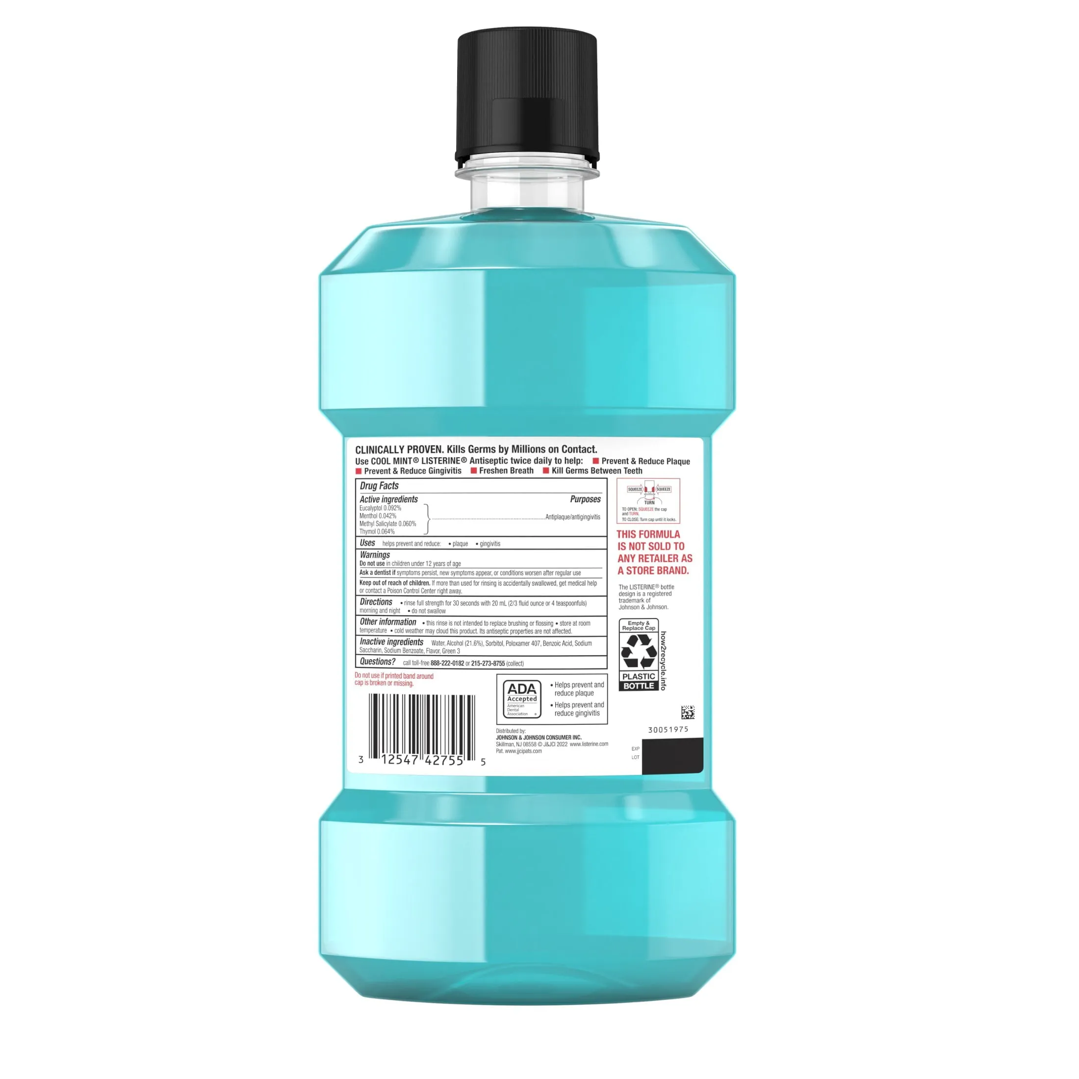 Listerine Cool Mint Mouthwash, Bad Breath & Plaque, 1.5 L