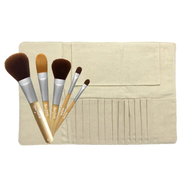 Makeup Brush Kit (Roll-up Bag and 5 Brushes)