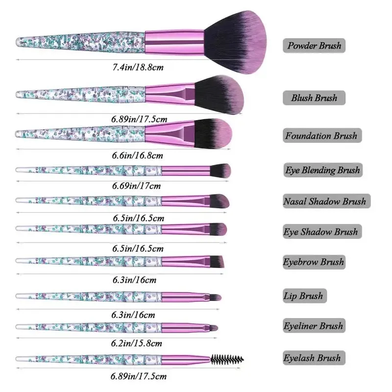 Makeup Brush Set 10 Piece Set Fashion Glitter Handle Makeup Brush Professional Face Powder Foundation Blending Blush Eyeshadow Eyeliner