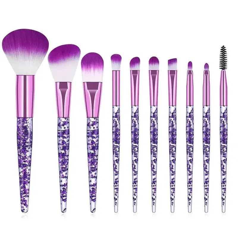 Makeup Brush Set 10 Piece Set Fashion Glitter Handle Makeup Brush Professional Face Powder Foundation Blending Blush Eyeshadow Eyeliner
