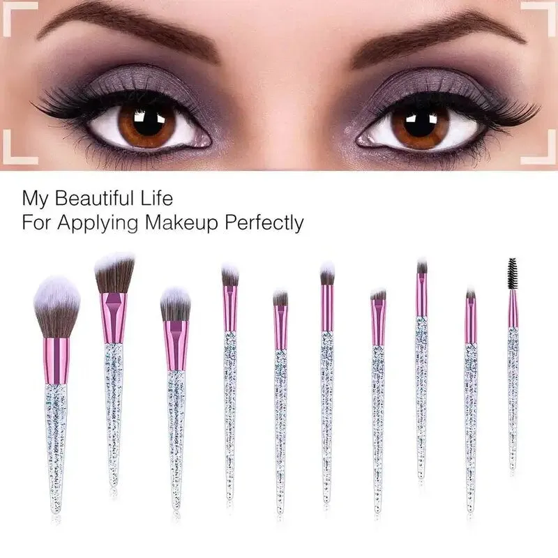 Makeup Brush Set 10 Piece Set Fashion Glitter Handle Makeup Brush Professional Face Powder Foundation Blending Blush Eyeshadow Eyeliner