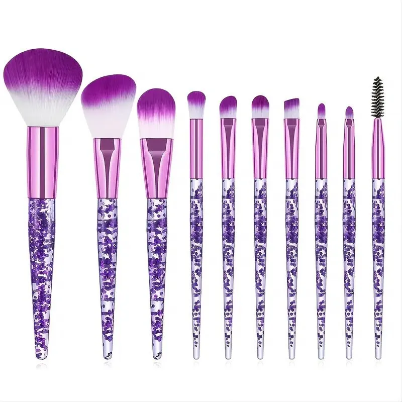 Makeup Brush Set 10 Piece Set Fashion Glitter Handle Makeup Brush Professional Face Powder Foundation Blending Blush Eyeshadow Eyeliner