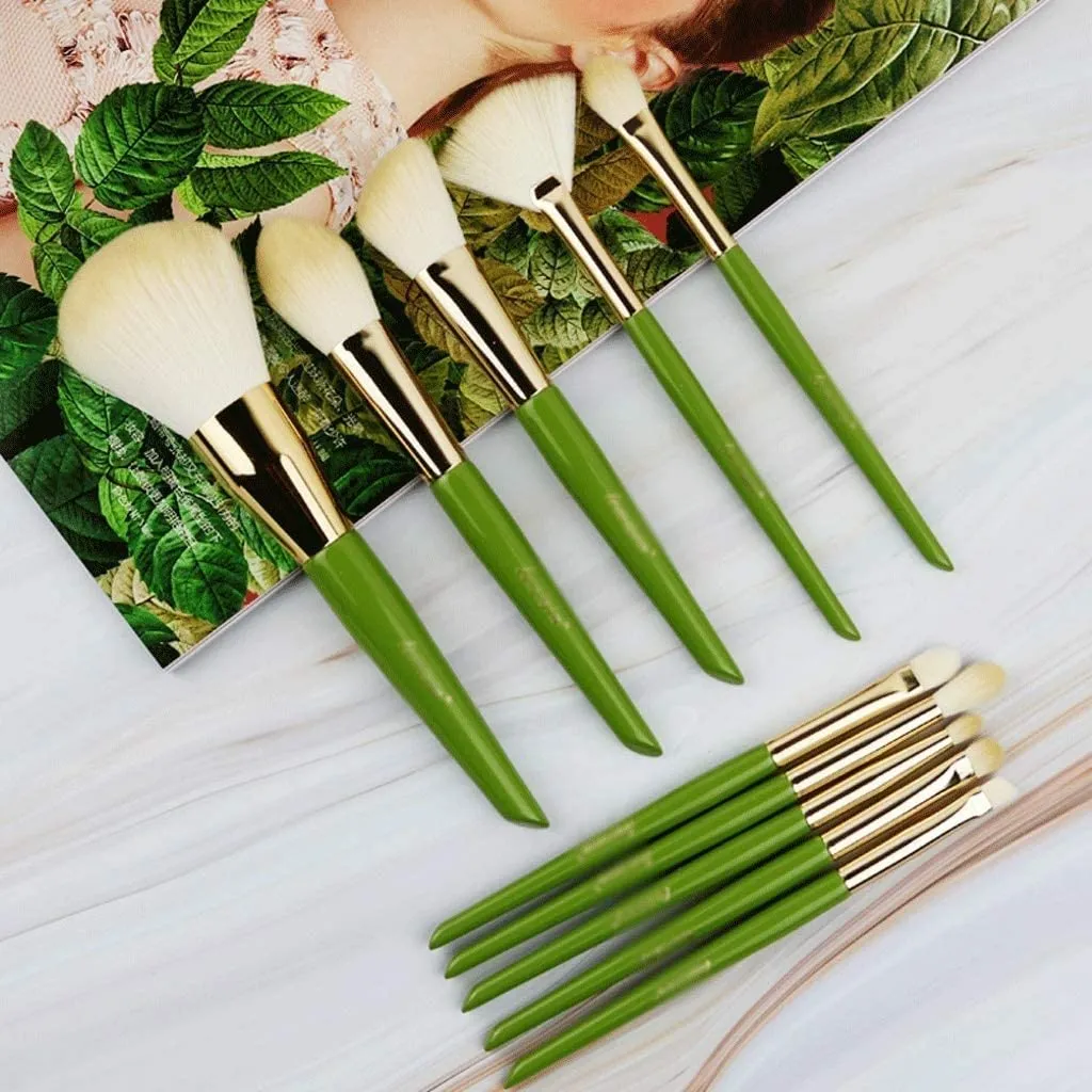 Makeup Brushes, 10pcs Face Brushes Cosmetics Foundation Powder Concealers Blending Eye Shadows Professional Make Brushes Kit (Green)