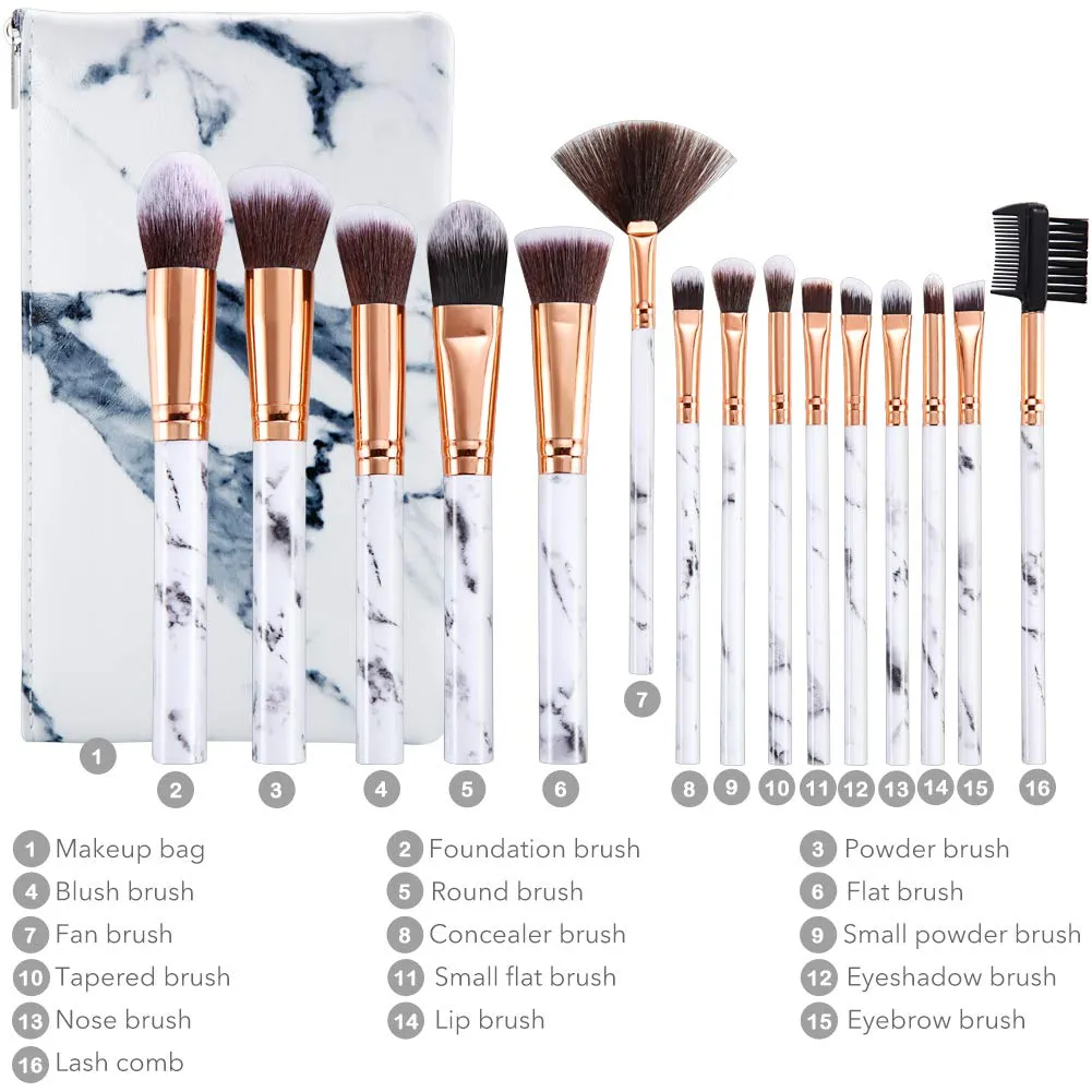 Marble-15pcs Makeup Brush Sets with Marble Bag