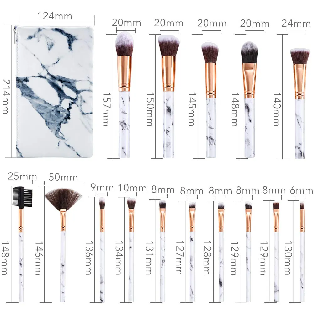 Marble-15pcs Makeup Brush Sets with Marble Bag