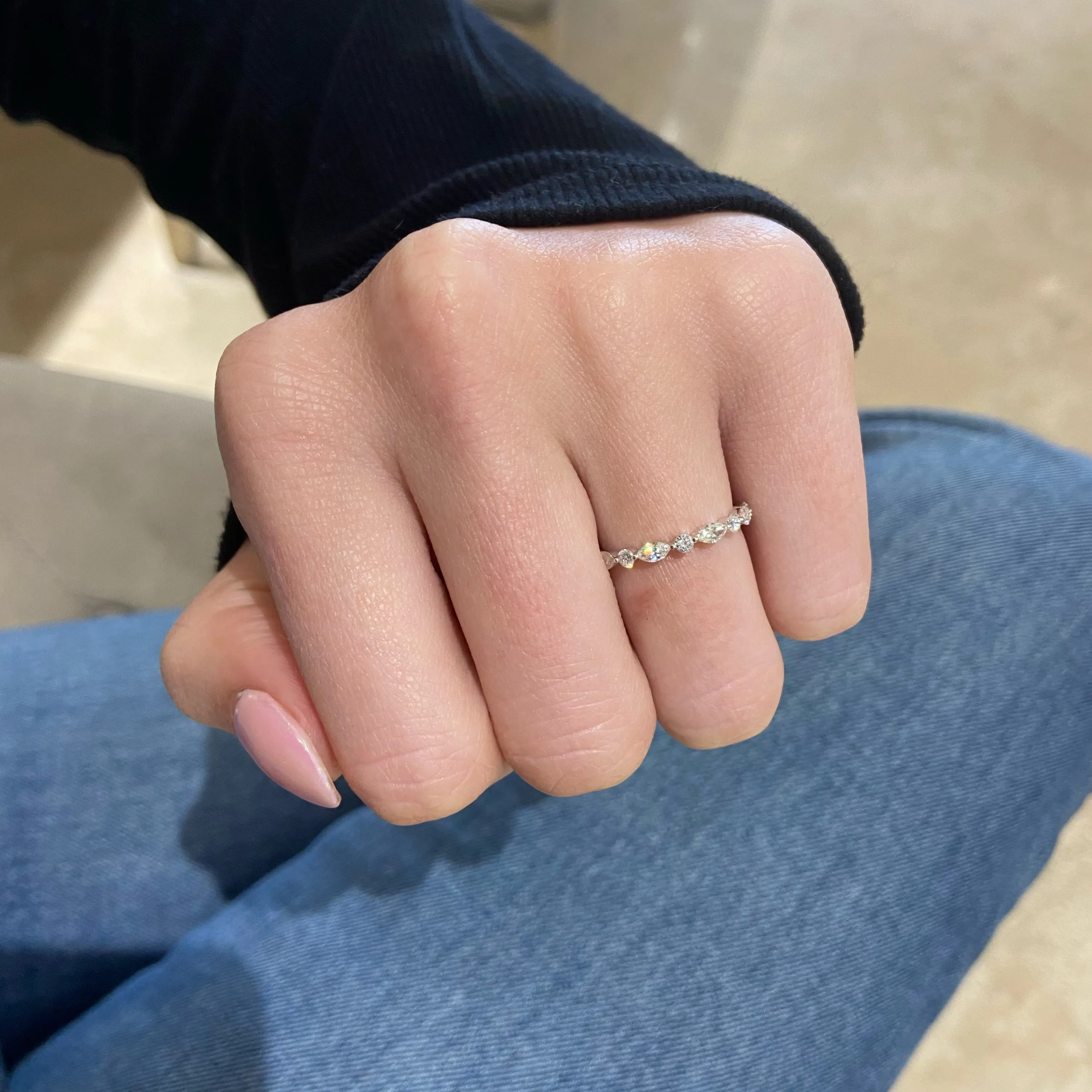 Marquise-Shaped & Round Diamond Wedding Band