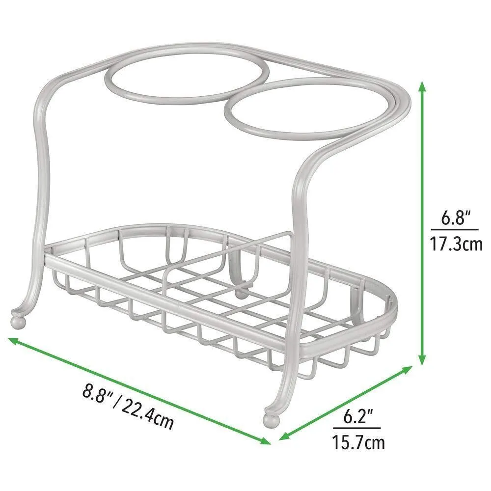 mDesign Metal Bathroom Vanity Countertop Hair Care & Styling Tool Storage Organizer Holder for Hair Dryer, Flat Irons, Curling Wands, Hair Straighteners - 2 Sections, Heat Safe - Light Gray