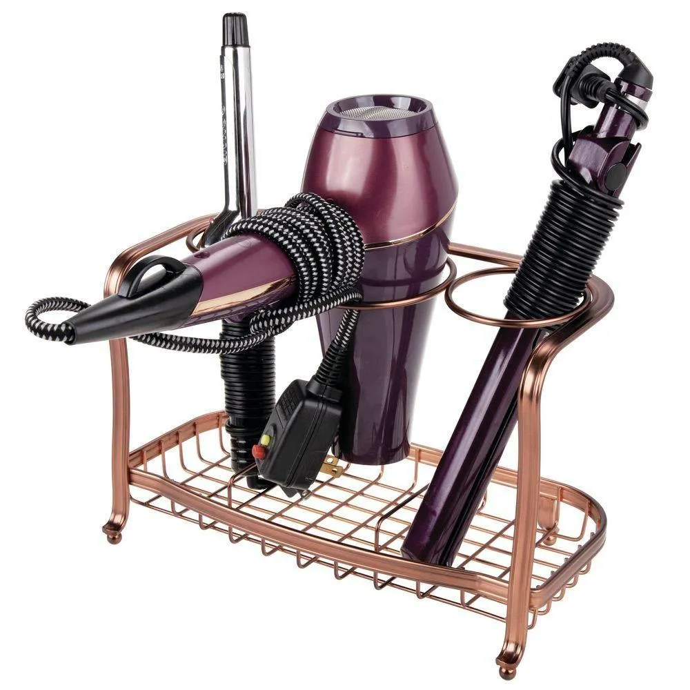 mDesign Metal Hair Care & Styling Tool Organizer Holder - 3 Sections - Bathroom Vanity Countertop Storage for Hair Dryer, Flat Irons, Curling Wands, Hair Straighteners - Venetian Bronze