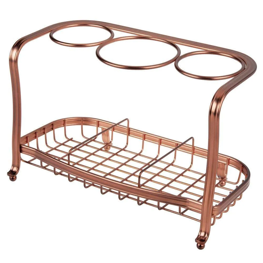 mDesign Metal Hair Care & Styling Tool Organizer Holder - 3 Sections - Bathroom Vanity Countertop Storage for Hair Dryer, Flat Irons, Curling Wands, Hair Straighteners - Venetian Bronze