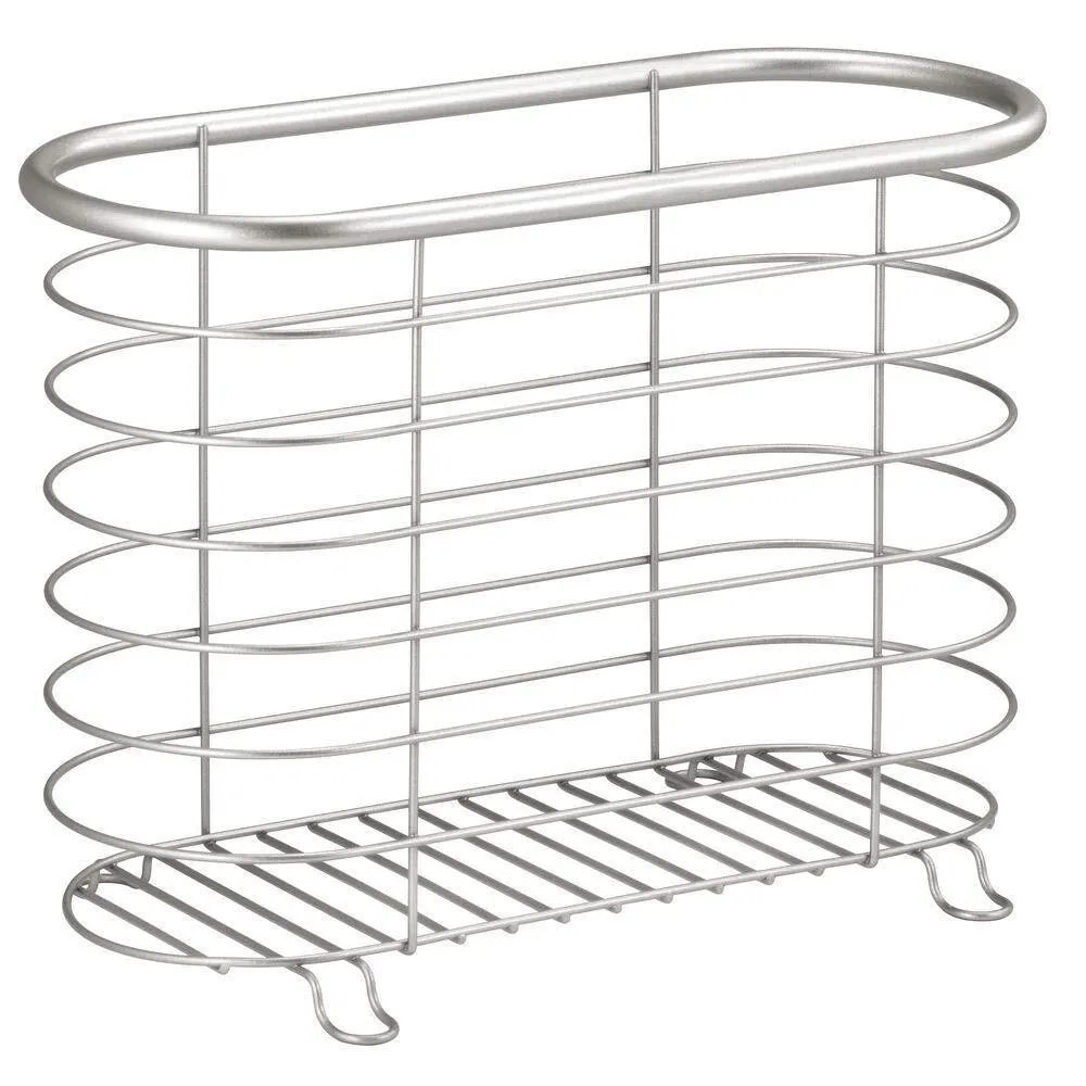 mDesign Metal Wire Hair Care & Styling Tool Organizer Holder Basket - Bathroom Vanity Countertop Storage for Hair Dryer, Flat Irons, Curling Wands, Hair Straighteners - Brushed