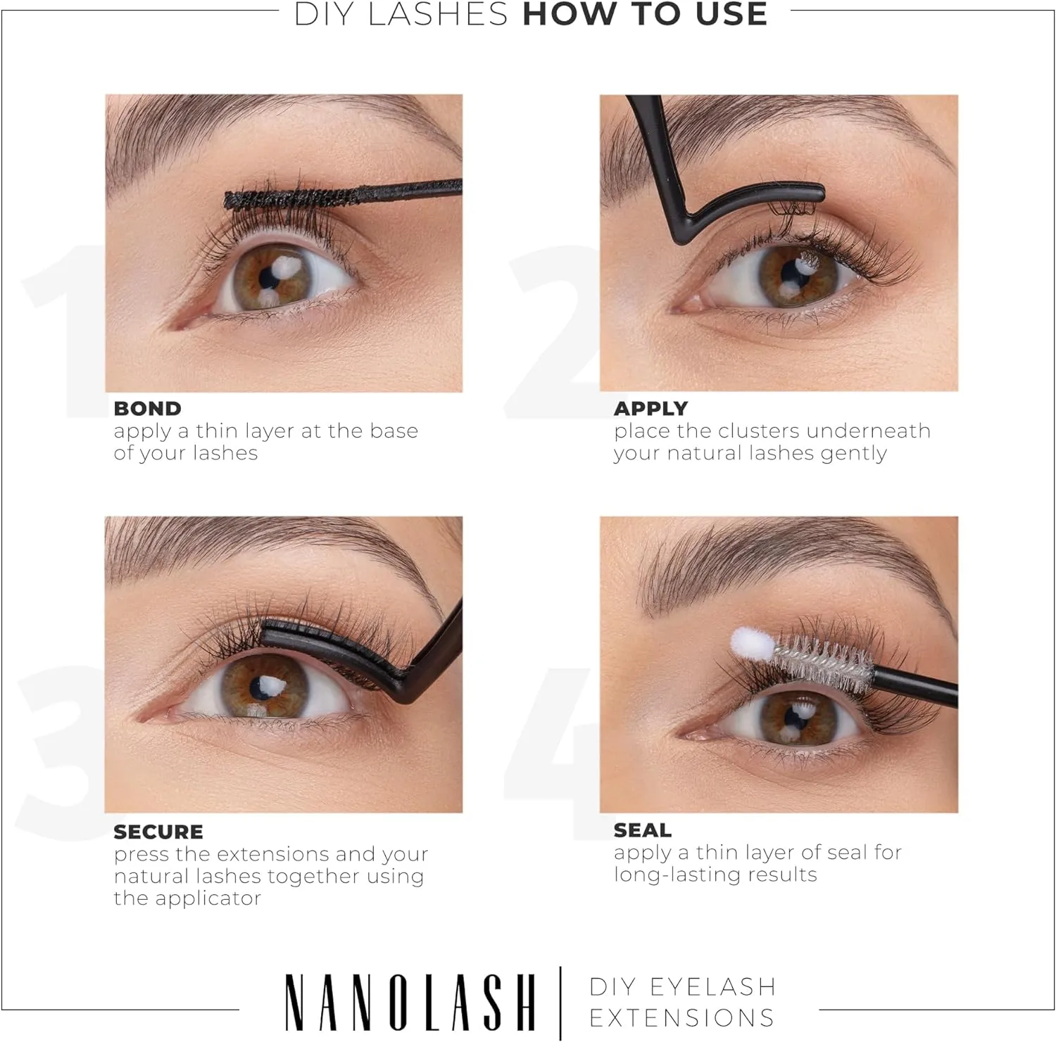 Nanolash DIY Eyelash Extensions Starter Kit - cluster lashes with bonder, sealer, remover, apllicator, home lash extensions kit (FANTASY)