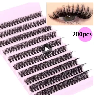 New 200pcs Wispy Cluster Lashes 8-16mm Natural Look Individual Eyelashes Fluffy DIY Extensions 30D-100D，Beginner Friendly&Reusable