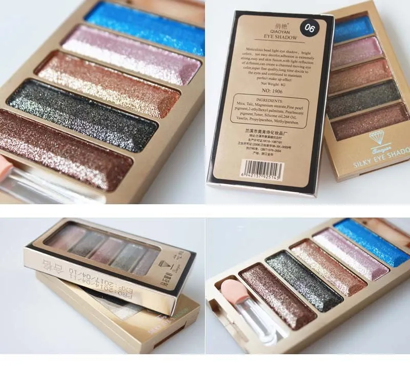 New brand 5 Color Glitter Eyeshadow Makeup Eye Shadow Palette,Super Flash Diamond Eyeshadow High Quality With Brush