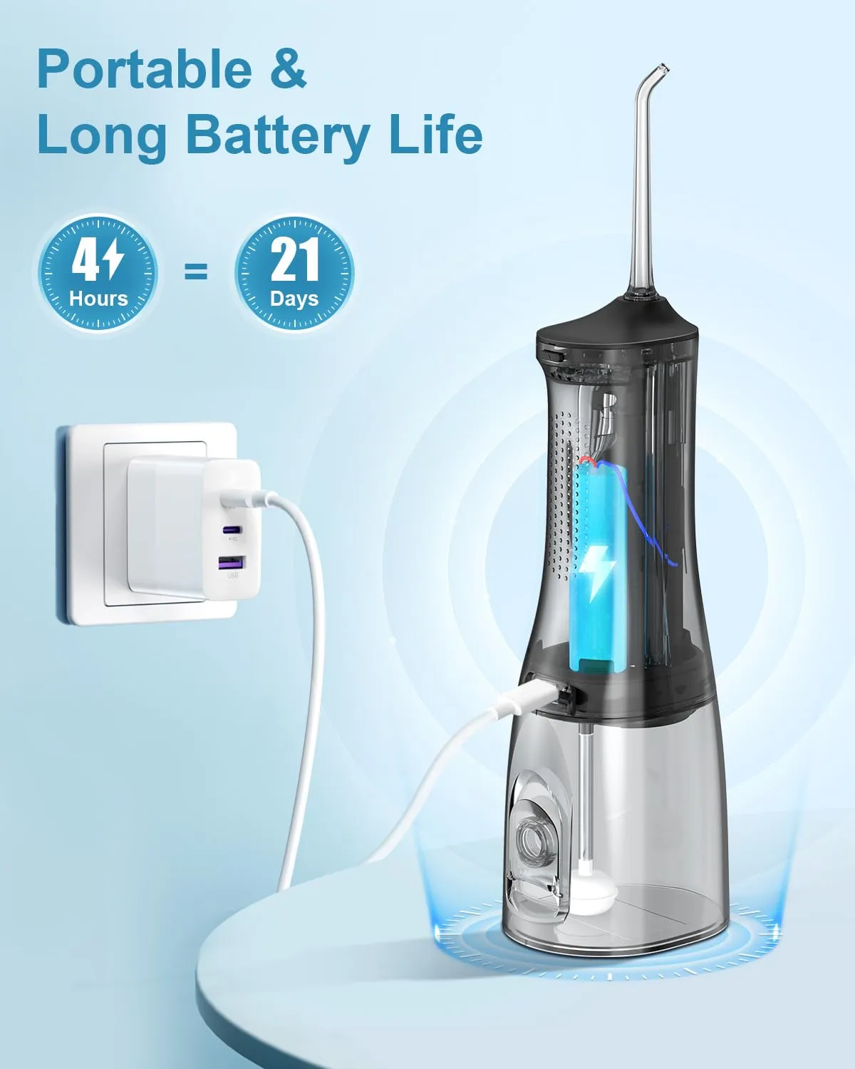 Operan Water Dental Flossers for Teeth Cleaning Upgraded 300ml Cordless Water Pick Portable Rechargeable Oral Irrigator with 4 Modes 4 Jet Tips IPX7 Waterproof Dental Floss for Home Travel (Black)